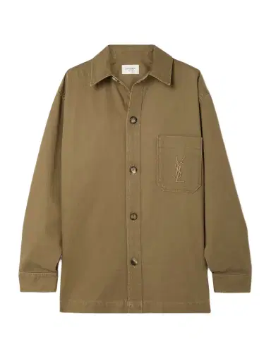 Saint Laurent Embroidered Cotton And Linen-blend Gabardine Shirt | Thumbnail 1 Saint Laurent Embroidered Cotton And Linen-blend Gabardine Shirt | Thumbnail 1