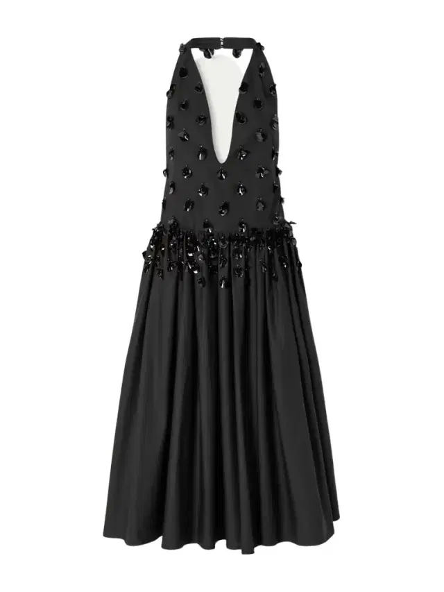 Open-back Embellished Pleated Cotton-poplin Halterneck Midi Dress
