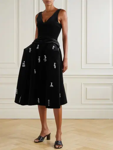 JW Anderson Embellished Padded Cotton-velvet Midi Dress | Thumbnail 2 JW Anderson Embellished Padded Cotton-velvet Midi Dress | Thumbnail 2