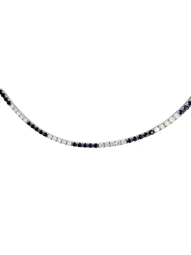 Wish Fine Jewelry 11.85ct Diamond Sapphire 14K Gold Tennis Necklace