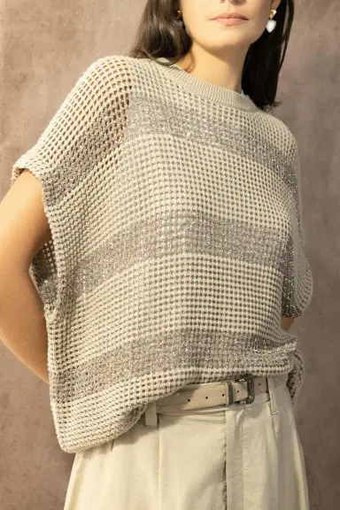 Brunello Cucinelli Water Reflection Kimono Crewneck - Dark Sand | Thumbnail 3