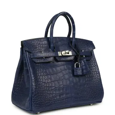 HERMÈS Hermes Birkin 25 Bleu Saphir Matte Alligator Palladium Hardware | Thumbnail 2 HERMÈS Hermes Birkin 25 Bleu Saphir Matte Alligator Palladium Hardware | Thumbnail 2