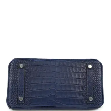 HERMÈS Hermes Birkin 25 Bleu Saphir Matte Alligator Palladium Hardware | Thumbnail 6 HERMÈS Hermes Birkin 25 Bleu Saphir Matte Alligator Palladium Hardware | Thumbnail 6