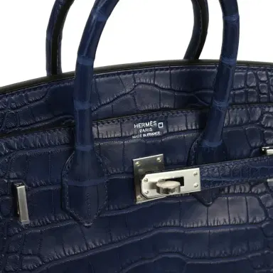 HERMÈS Hermes Birkin 25 Bleu Saphir Matte Alligator Palladium Hardware | Thumbnail 7 HERMÈS Hermes Birkin 25 Bleu Saphir Matte Alligator Palladium Hardware | Thumbnail 7
