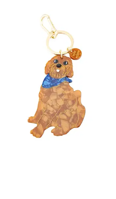 Solar Eclipse Hand-Painted Goldendoodle Bag Charm + Keychain | Thumbnail 1