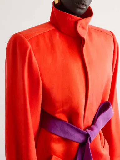 Saint Laurent Belted Silk-crepe Coat | Thumbnail 6