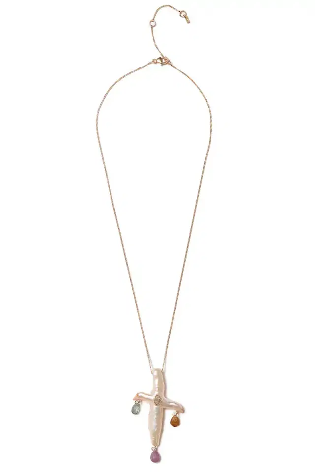 CHAN LUU Chandelier Pearl Cross Necklace