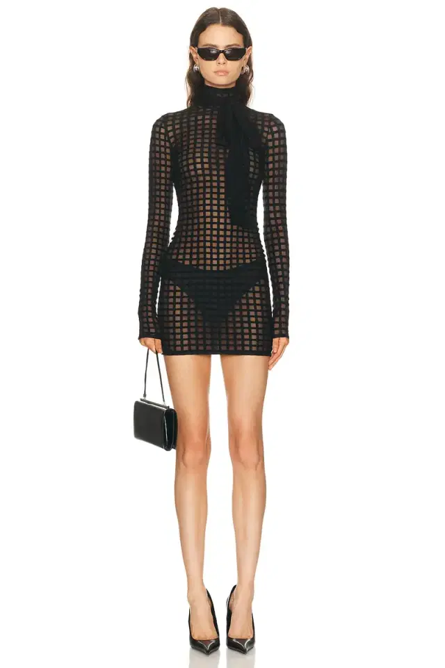 LaQuan Smith Cross Grain Pussybow Dress