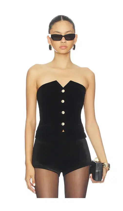 MORE TO COME Twila Velvet Strapless Top