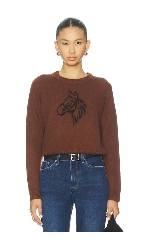 Cashmere Blend Horse Embroidered Crew Sweater