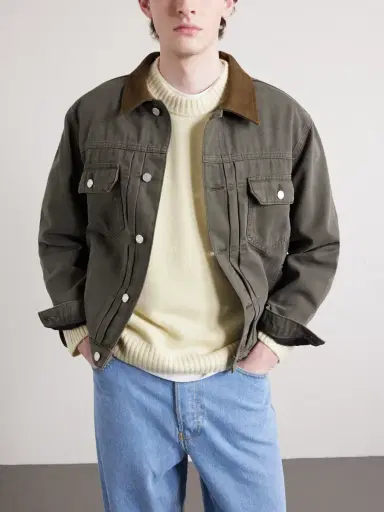 Frame Suede-Trimmed Cotton-Canvas Trucker Jacket - Men | Thumbnail 3