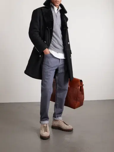Brunello Cucinelli Double-Breasted Shearling Coat - Men | Thumbnail 2
