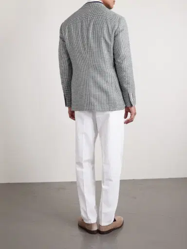 Brunello Cucinelli Houndstooth Wool, Linen and Silk-Blend Blazer - Men | Thumbnail 4 Brunello Cucinelli Houndstooth Wool, Linen and Silk-Blend Blazer - Men | Thumbnail 4
