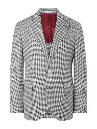 Brunello Cucinelli Houndstooth Wool, Linen and Silk-Blend Blazer - Men | Thumbnail 1 Brunello Cucinelli Houndstooth Wool, Linen and Silk-Blend Blazer - Men | Thumbnail 1