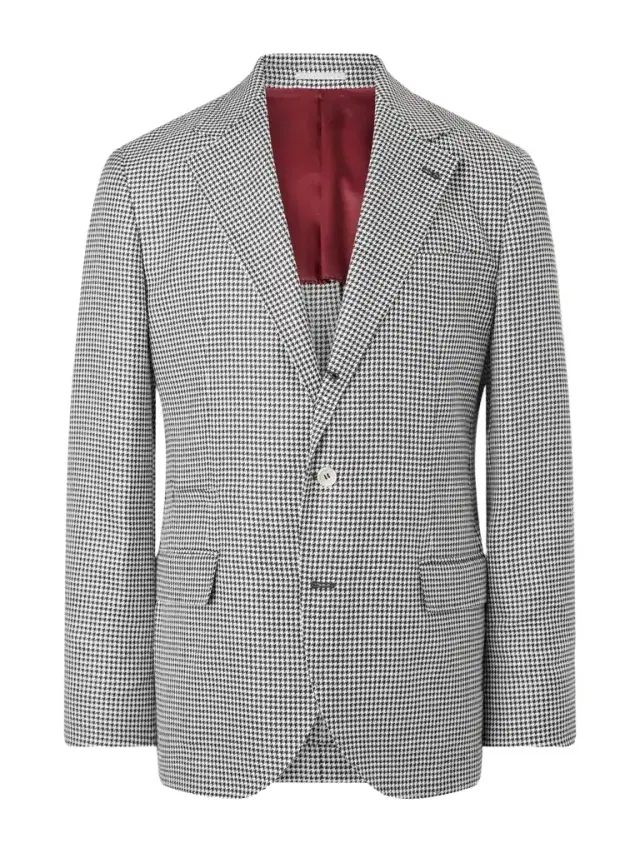 Brunello Cucinelli Houndstooth Wool, Linen and Silk-Blend Blazer - Men