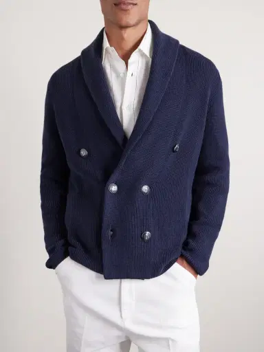 Brunello Cucinelli Shawl-Collar Double-Breasted Ribbed Cotton Cardigan - Men | Thumbnail 3 Brunello Cucinelli Shawl-Collar Double-Breasted Ribbed Cotton Cardigan - Men | Thumbnail 3