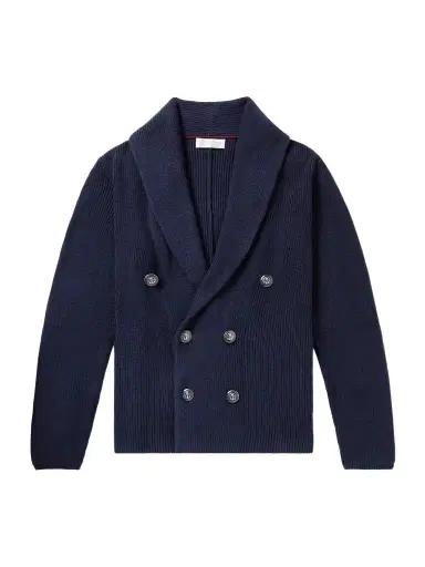 Brunello Cucinelli Shawl-Collar Double-Breasted Ribbed Cotton Cardigan - Men | Thumbnail 1 Brunello Cucinelli Shawl-Collar Double-Breasted Ribbed Cotton Cardigan - Men | Thumbnail 1