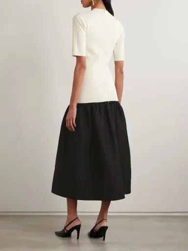 TOTEME Twinflower Gathered Ribbed-knit And Wool And Silk-blend Crepe Midi Dress | Thumbnail 3 TOTEME Twinflower Gathered Ribbed-knit And Wool And Silk-blend Crepe Midi Dress | Thumbnail 3