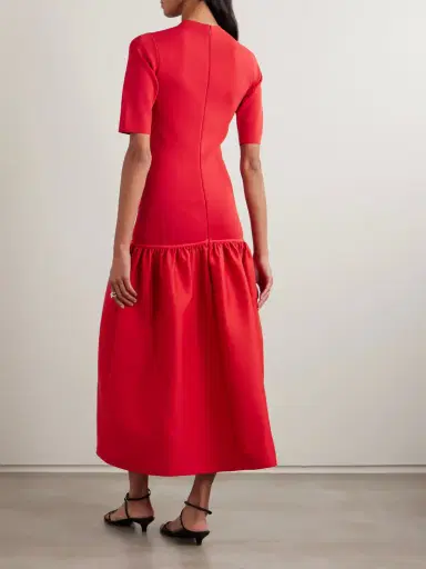 TOTEME Twinflower Gathered Ribbed-knit And Wool And Silk-blend Crepe Midi Dress | Thumbnail 3 TOTEME Twinflower Gathered Ribbed-knit And Wool And Silk-blend Crepe Midi Dress | Thumbnail 3