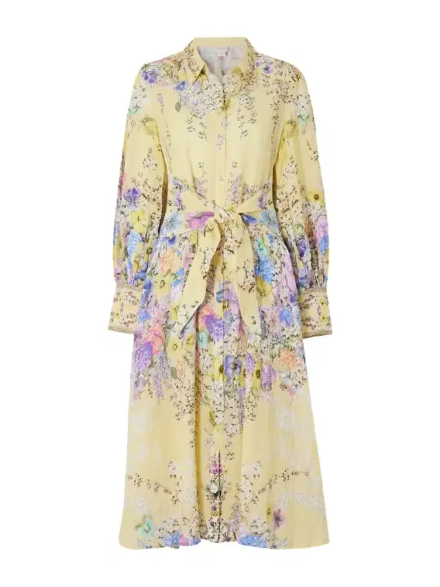 Crystal-embellished Floral-print Silk And Linen-blend Midi Shirt Dress
