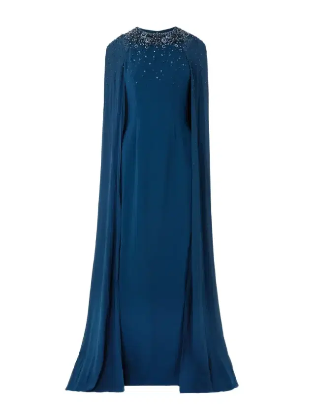 Vita Cape-effect Embellished Crepe De Chine Gown