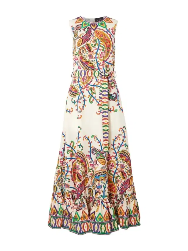 Belted Printed Cotton Maxi Dress