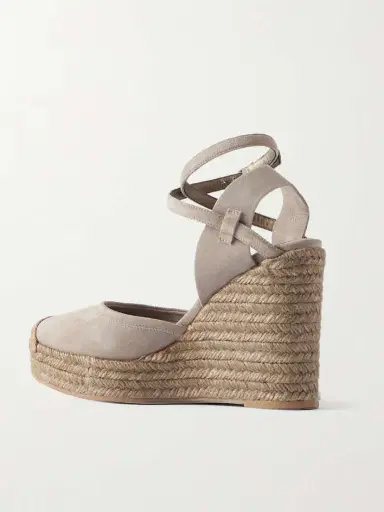 Brunello Cucinelli 80 Embellished Suede Platform Wedge Espadrille Sandals | Thumbnail 3