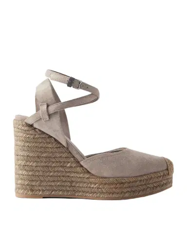 Brunello Cucinelli 80 Embellished Suede Platform Wedge Espadrille Sandals | Thumbnail 1
