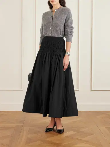 Self-Portrait Shirred Cotton-sateen Midi Skirt | Thumbnail 2