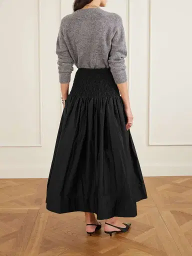 Self-Portrait Shirred Cotton-sateen Midi Skirt | Thumbnail 3