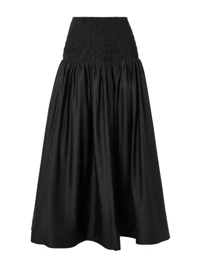 Shirred Cotton-sateen Midi Skirt