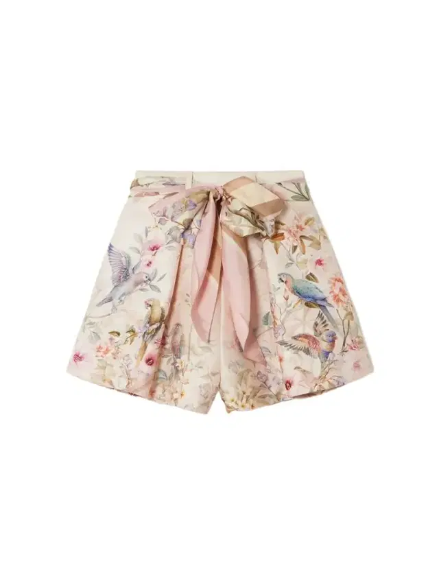 Rebellion Tuck Tie-detailed Printed Silk And Cotton-blend Shorts