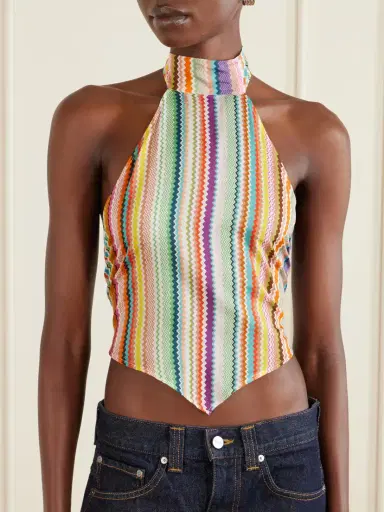 Missoni Striped Cotton And Silk-blend Crepe De Chine Halterneck Top | Thumbnail 3 Missoni Striped Cotton And Silk-blend Crepe De Chine Halterneck Top | Thumbnail 3