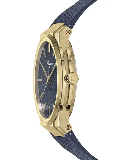 FERRAGAMO Men's  Sapphire Yellow Gold IP Double Gancini Rubber Strap Watch - Gold | Thumbnail 3