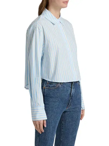 Simkhai Women's Renata Striped Cotton Crop Shirt - Hydrangea Blue Stripe | Thumbnail 4 Simkhai Women's Renata Striped Cotton Crop Shirt - Hydrangea Blue Stripe | Thumbnail 4