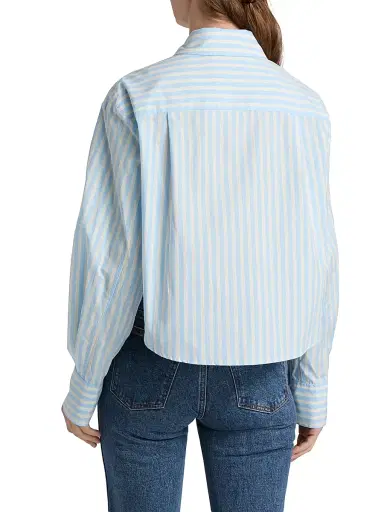 Simkhai Women's Renata Striped Cotton Crop Shirt - Hydrangea Blue Stripe | Thumbnail 5 Simkhai Women's Renata Striped Cotton Crop Shirt - Hydrangea Blue Stripe | Thumbnail 5
