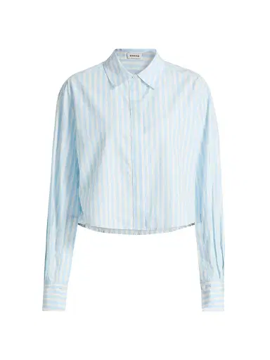 Simkhai Women's Renata Striped Cotton Crop Shirt - Hydrangea Blue Stripe | Thumbnail 1 Simkhai Women's Renata Striped Cotton Crop Shirt - Hydrangea Blue Stripe | Thumbnail 1
