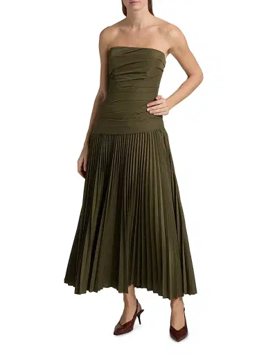 SIMKHAI Women's Arie Strapless Bustier Midi-Dress - Fern | Thumbnail 2