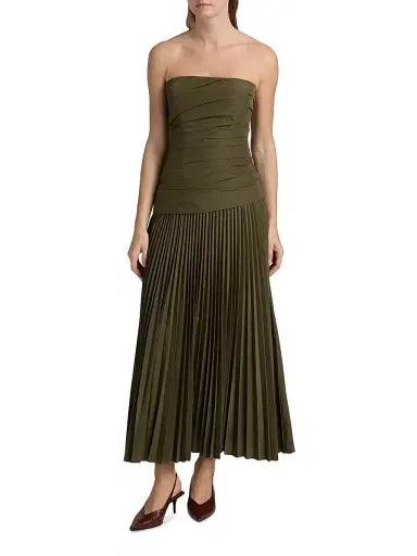 SIMKHAI Women's Arie Strapless Bustier Midi-Dress - Fern | Thumbnail 3