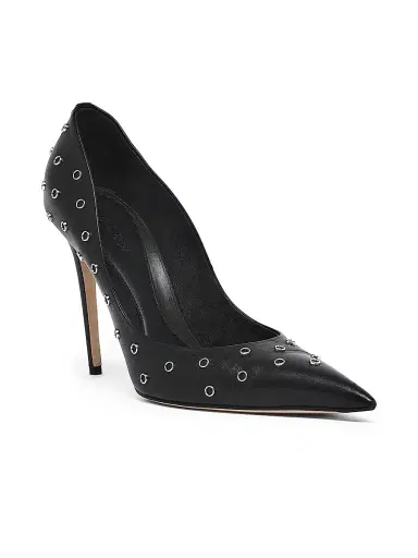 McQueen Women's Grommet-Detailed Leather Pumps - Black Silver | Thumbnail 3