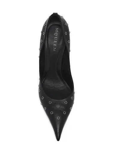 McQueen Women's Grommet-Detailed Leather Pumps - Black Silver | Thumbnail 4