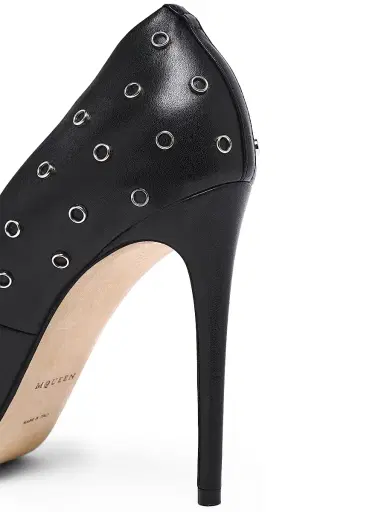 McQueen Women's Grommet-Detailed Leather Pumps - Black Silver | Thumbnail 5
