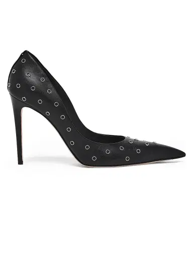 McQueen Women's Grommet-Detailed Leather Pumps - Black Silver | Thumbnail 1