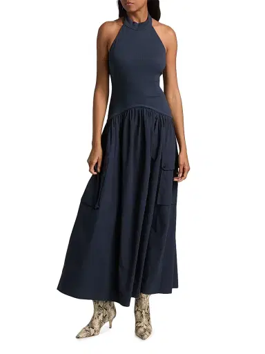 Ramy Brook Women's Simonne Cotton-Blend A-Line Maxi Dress - Navy | Thumbnail 3