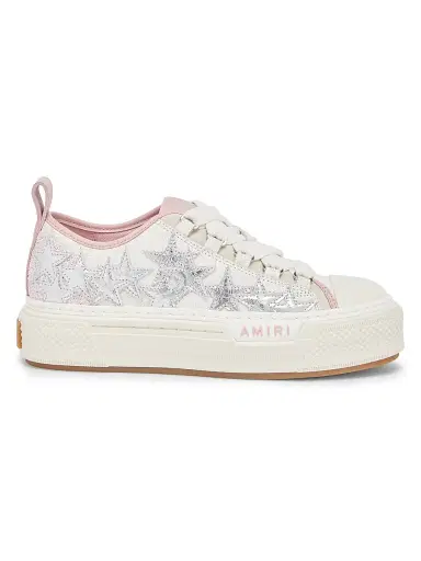 AMIRI Women's Metallic Stars Court Leather Platform Low-Top Sneakers - Pink - Size 11 | Thumbnail 1