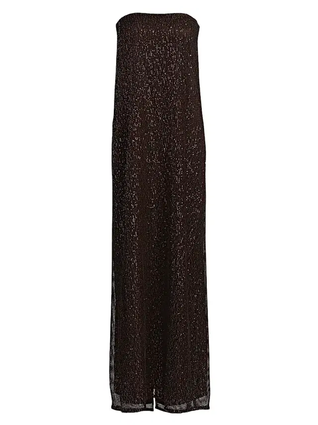 TWP Women's Carolyns Sequin Strapless Gown - Dark Chocolate Silver