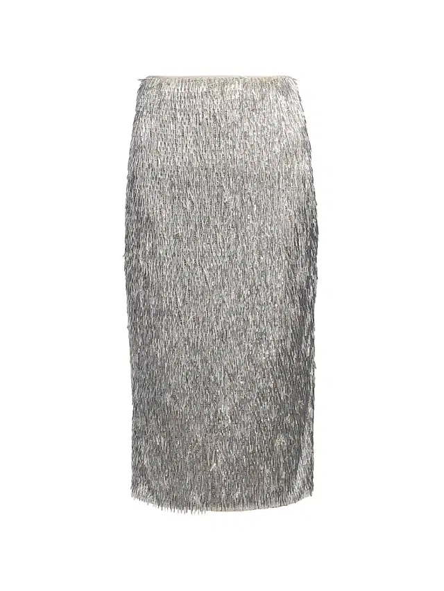 AKNVAS Women's Tao Metallic Sequined Pencil Skirt - Silver