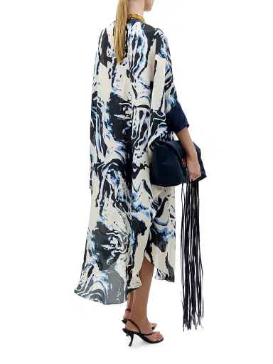 Silvia Tcherassi Women's Elea Marbleized Silk Tunic - Deep Sea Abstract | Thumbnail 3