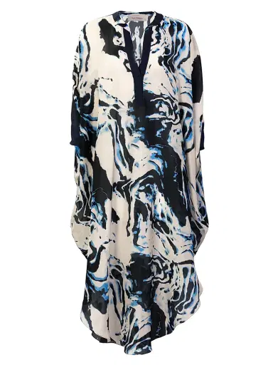 Silvia Tcherassi Women's Elea Marbleized Silk Tunic - Deep Sea Abstract | Thumbnail 1