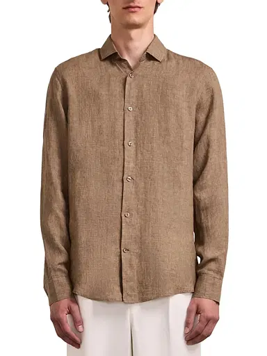 Frescobol Carioca Men's Antonio Linen Button-Front Shirt - Khaki | Thumbnail 1
